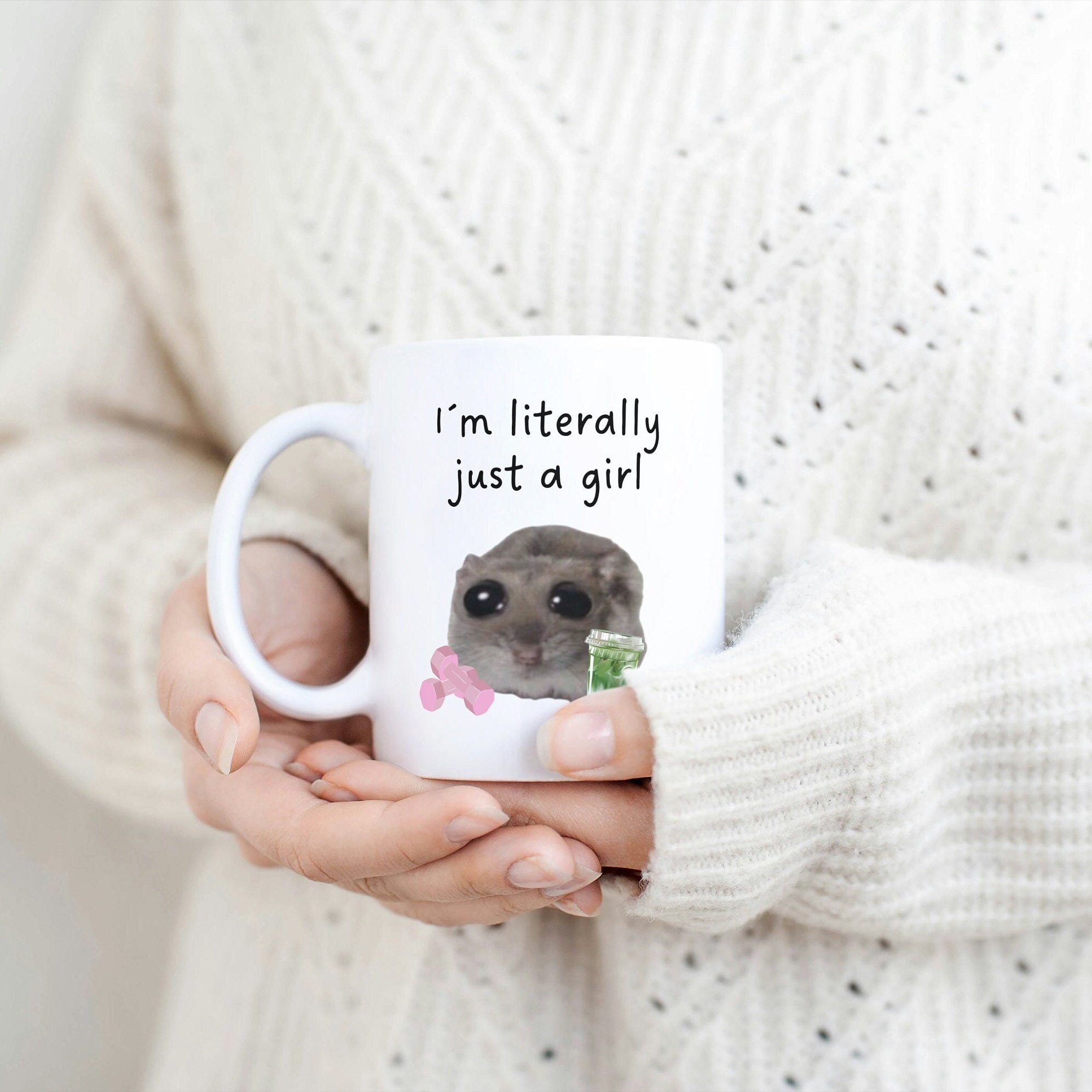 I m literally just a girl sad hamster meme pilates girl matcha lover yoga fitness girl gift viral meme mug funny quote office bestie 90s