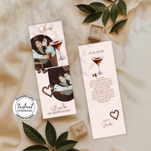 Modèle de bande photo « Veux-tu être ma demoiselle d'honneur » avec carte de proposition de demoiselle d'honneur modifiable sur Canva, invitation de fête de mariage moderne