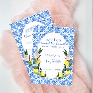 Plantilla personalizada de itinerario de despedida de soltera en la costa de Amalfi (Canva), playa, The Bach Club, invitación de fin de semana, costa mediterránea, limón, Italia, boda