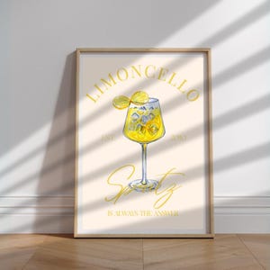 Póster de cóctel con impresión artística de Limoncello Spritz, decoración de carrito de bar, letrero de bebida de firma vintage, arte de pared moderno, póster digital retro minimalista