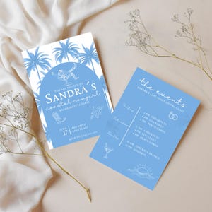 Modelo de itinerário personalizado para despedida de solteira de cowgirl costeira Canva Nashville The Bach Club Convite de fim de semana no martíni de praia do interior costeiro