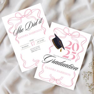 Modèle d'invitation de remise de diplôme Coquette Canva modifiable Invitation de fête de remise de diplôme senior Classe 2025 Téléchargement numérique imprimable Modèle universitaire