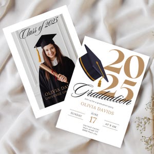 Modèle d'invitation de remise de diplôme Canva modifiable pour les diplômés seniors, invitation à la fête de remise des diplômes, classe de 2025, imprimable, téléchargement numérique, modèle universitaire