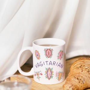Vagitarian funny Mug Lesbian Gifts Gay coffee LGBT Best Friend Girlfriend sarcasm feminism office unhinged flower Pride Coffee Mug feminist image 2