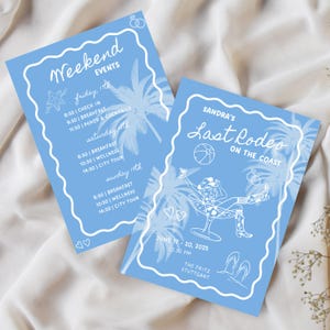 Modelo de itinerário personalizado para despedida de solteira de cowgirl costeira Canva Nashville The Bach Club Convite de fim de semana no martíni de praia do interior costeiro