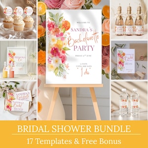 Pacchetto per addio al nubilato agli agrumi, set di inviti per sposa con spremuta principale, decorazioni con giochi modificabili, kit stampabile per addio al nubilato con Aperol floreale arancione, benvenuto