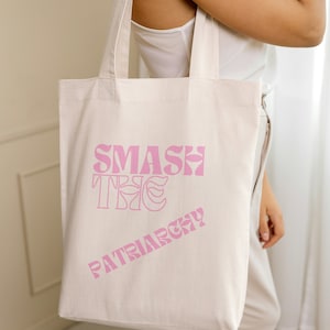 Smash the patriarchy feminism tote bag pink minimal design gift feminist quote bag empowered women equality Y2K bestie rights 90s style