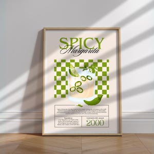 Impresión artística de margarita picante, póster de cóctel, decoración de carrito de bar, letrero de bebida de firma vintage, arte de pared moderno, póster digital retro minimalista de chile