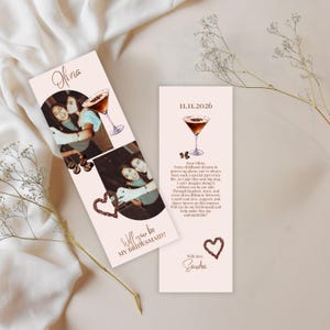 Modèle de bande photo « Veux-tu être ma demoiselle d'honneur » avec carte de proposition de demoiselle d'honneur modifiable sur Canva, invitation de fête de mariage moderne