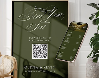 Countryside Digital Seating Chart QR Code Sign Template Old money Wedding Alphabetical Table Guest Seating Website Find Your Seat Site W01