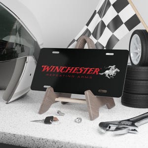 Custom Vanity Plate Tag With Winchester On Black