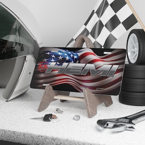 Custom Vanity Plate Tag With Hemi And American Flag