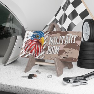 Custom Vanity Plate Tag With Military Mom And American Eagle Flag And Chocolate Chip Camo