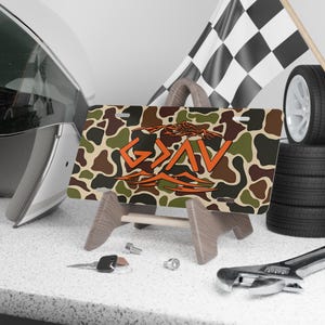 Custom Vanity Plate Tag Old School Type Camo