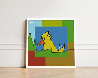 Póster de pollo colorido para decoración de habitación infantil / Gallina ilustrada / Decoración de habitación infantil con animales coloridos