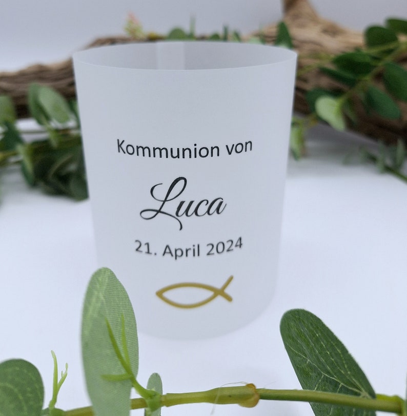 Konfirmation Kommunion Jugendweihe Firmung personalisiert Farb Schriftwahl Windlicht Lichthülle Tischdekoration Bild 2