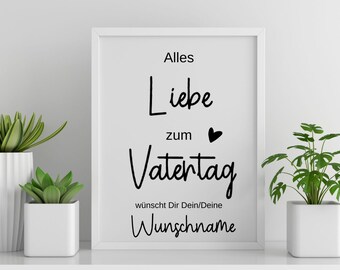 Kunstdruck im Bilderrahmen * Alles Liebe zum Vatertag * personalisiert * Wunschname * Vatertag* Geschenk *