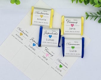 Schokoladenbanderole * Konfirmation * Kommunion * Firmung * Jugendweihe * personalisiert *  Aquarellpapier* Gastgeschenk * viele Farben
