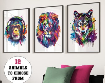 Gaming Animal Prints Gaming Decor, Gamer Wall Art, Teen Room Prints, Boys Bedroom Decor, Gaming Video Game Wall Art, Graffiti Animal Art