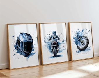 Motorbike Prints, Set of 3 Watercolour Motorbike Bike Posters, Motorcycle Print, Framed Motorbike Print, Motor Bike Artwork, Motorbike Gift