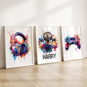 Personalised Gaming Wall Art Prints, Personalised Gaming Prints, Boys Bedroom Decor, Kid Bedroom Gamer Decor, Games Room Gaming Gift for Boy image 2