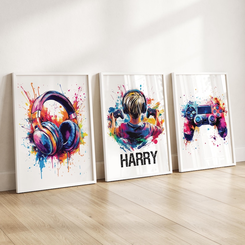 Personalised Gaming Wall Art Prints, Personalised Gaming Prints, Boys Bedroom Decor, Kid Bedroom Gamer Decor, Games Room Gaming Gift for Boy image 2