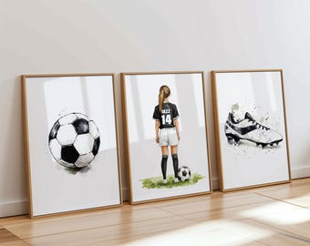 Personalised Football Wall Art Print, Girls Football Print, Football Gift for Girls Bedroom Decor, Football Shirt Name Print for Daughter