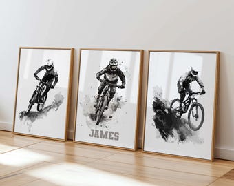 Mountain Biker Prints Set Of 3 Extreme Sports Print For Kids Teenagers Personalised Boys Bedroom Decor Wall Art For Boys Boys Room Art