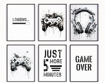 Gaming Print, Black And White Gaming Posters, Gaming Wall Art, Gift For Gamer, Boys Bedroom Prints, Gaming Decor, Games Room, Gift For Boys