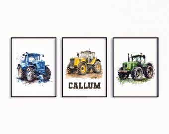 Tractor Prints, Nursery Prints, Boys Bedroom Prints, Boys Room Prints, Nursery Decor, Yellow Tractor, Green Tractor, Blue Tractor,Home Decor