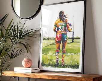 Impresión artística de rugby para niñas personalizada, impresión de jugadora de rugby femenina, regalos de rugby para niñas, regalo de rugby para mujeres, regalo de cumpleaños para hija.