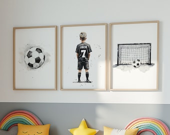 Football Wall Art Prints Personalised Football Prints Boys Bedroom Decor, Kid Bedroom Football Decor, Football Shirt Name Print,Son Boy Gift