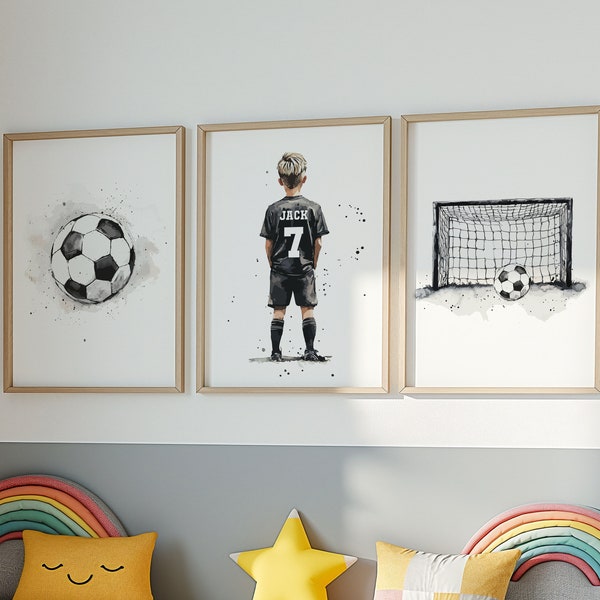 Impressions d'art mural football, impressions football personnalisées, décoration de chambre de garçons, décoration de football de chambre d'enfant, impression de nom de maillot de football, cadeau fils garçon