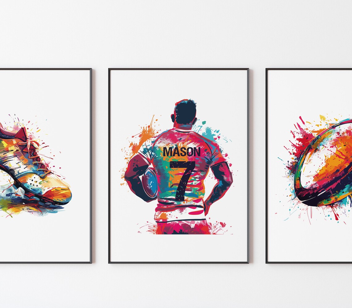Rugby Prints, Rugby Wall Art Set of 3, Gift for Boys, Boys Bedroom ...