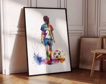 Personalised Football Wall Art Prints, Football Prints Girls Bedroom Decor, Kid Bedroom Football Decor, Football Shirt Name Print, Daughter
