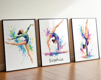 Juego de 3 láminas personalizadas de gimnasia, regalos para niñas gimnastas y decoración de habitaciones.