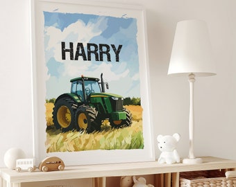 Personalised Tractor Wall Art Decor, Farmhouse Nursery Prints, Boys Bedroom Decor, Kids Nursery Wall Art, Tractor Wall Decor, Custom Name