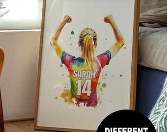 Personalised Football Shirt Wall Art Prints Personalised Football Prints Girls Bedroom Decor, Kid Bedroom Football Decor, Footballer Gifts