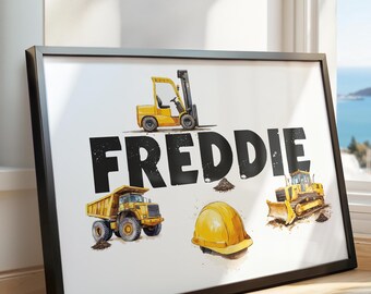 Personalised Vehicle Print Wall Art For Boys Name Print Construction Vehicles Nursery Decor Nursery Wall Art Boys Bedroom Decor Truck Print