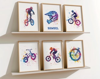 BMX Bike Wall Art Prints Personalised BMX Rider Prints Boys Bedroom Decor Kid Bedroom Bike Decor Biker Art Decor Wall Art For Boys
