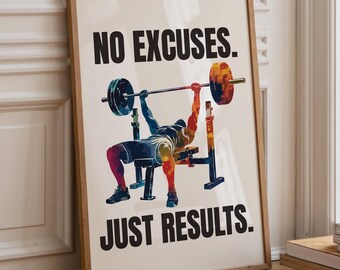 Gym Motivation Print - Weightlifting Poster for Home Gym, Fitness Wall Art, Workout Room Decor, Fitness Wall Art, Bench Press Artwork