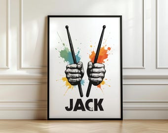 Personalised Drummer Print Drums Wall Art Gift For Drummer Drum Print For Boys Bedroom Music Room Watercolour Drum Sticks Print