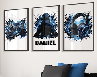 Personalised Gaming Wall Art Prints, Set of 3 Gaming Prints, Gaming Decor, Boys Bedroom Decor, Video Games Room, Gamer Gifts for Gamers