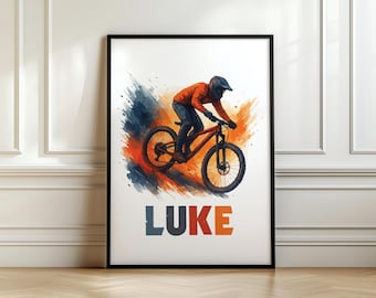 Mountain Biker Print Biker Wall Art Watercolour Mountain Bike Print Bike Decor Cycling Artwork Boys Cyclist Bedroom Decor Wall Art For Boys