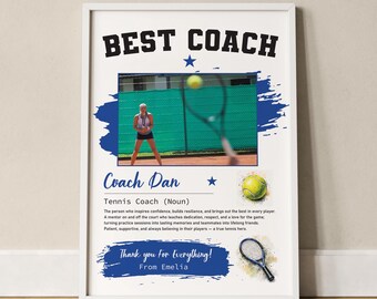 Tennis Coach Gifts, Personalised Coach Photo Print, Thank You Wall Art