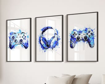 Set of 3 Gaming Prints Gaming Decor Gamer Wall Art Teen Room Prints, Boys Bedroom Decor, Gaming Wall Art, Games Room Graffiti Wall Art