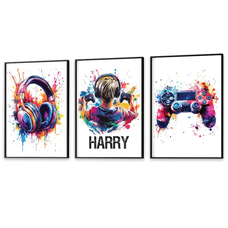 Personalised Gaming Wall Art Prints, Personalised Gaming Prints, Boys Bedroom Decor, Kid Bedroom Gamer Decor, Games Room Gaming Gift for Boy image 5