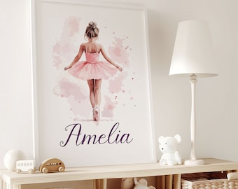 Personalised Ballet Girl Nursery Prints, Ballerina Prints, Boho Decor, Girl Wall Art with Custom Name & Initial, Ballerina Poster, Daughter
