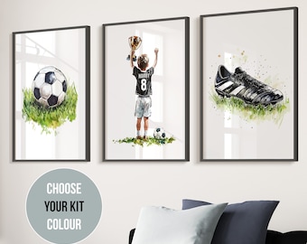 Láminas de fútbol personalizadas para pared, láminas decorativas de fútbol, decoración de dormitorio infantil, póster de fútbol para dormitorio infantil, regalo de camiseta de fútbol para niño