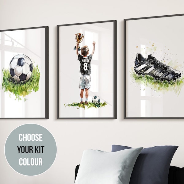 Impressions personnalisées d'art mural football, impressions déco football, décoration de chambre de garçons, affiche de football pour chambre d'enfant, cadeau maillot de football pour garçon